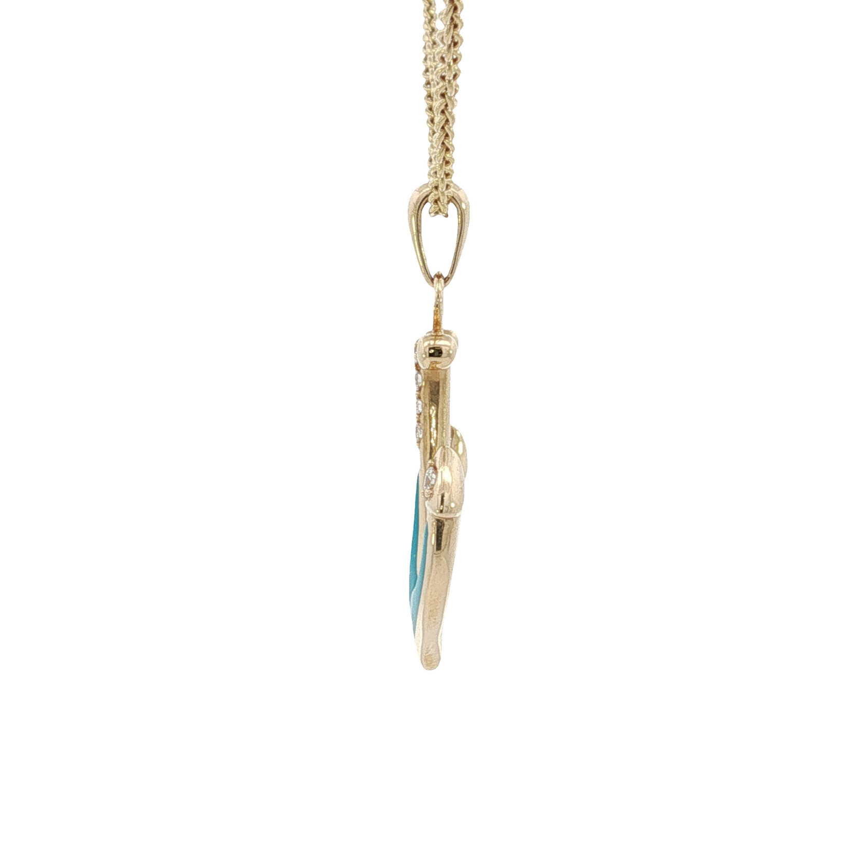 Kabana 14 Karat Yellow Gold Turquoise and Diamond Anchor Pendant