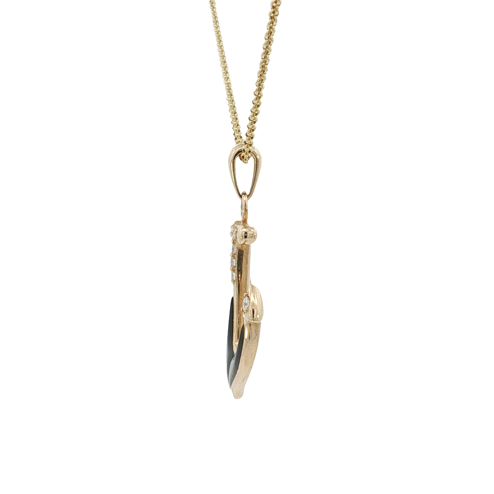 Kabana 14 Karat Yellow Gold Onyx and Diamond Anchor Pendant