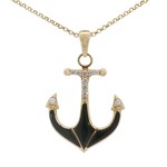 Kabana 14 Karat Yellow Gold Onyx and Diamond Anchor Pendant