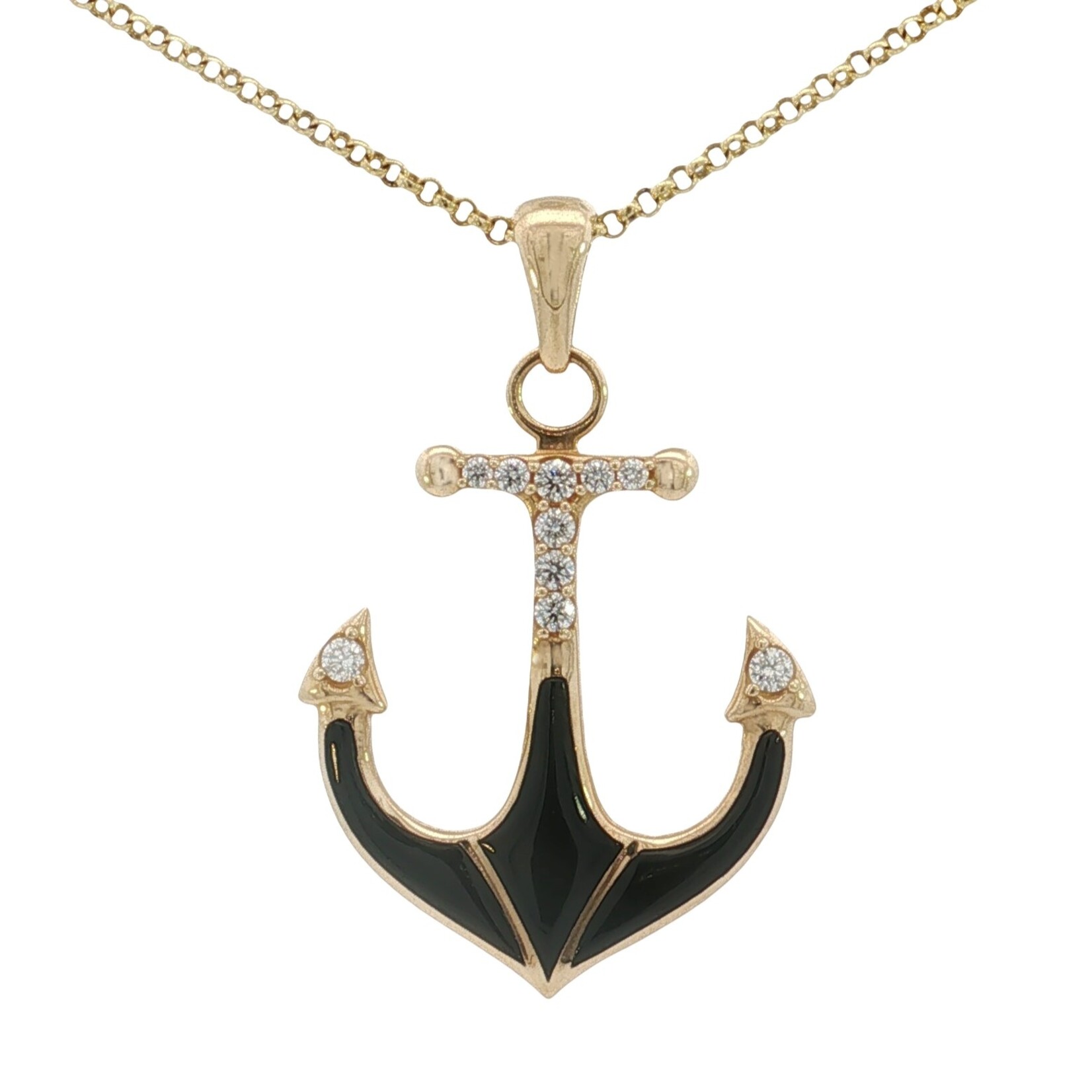 Kabana 14 Karat Yellow Gold Onyx and Diamond Anchor Pendant