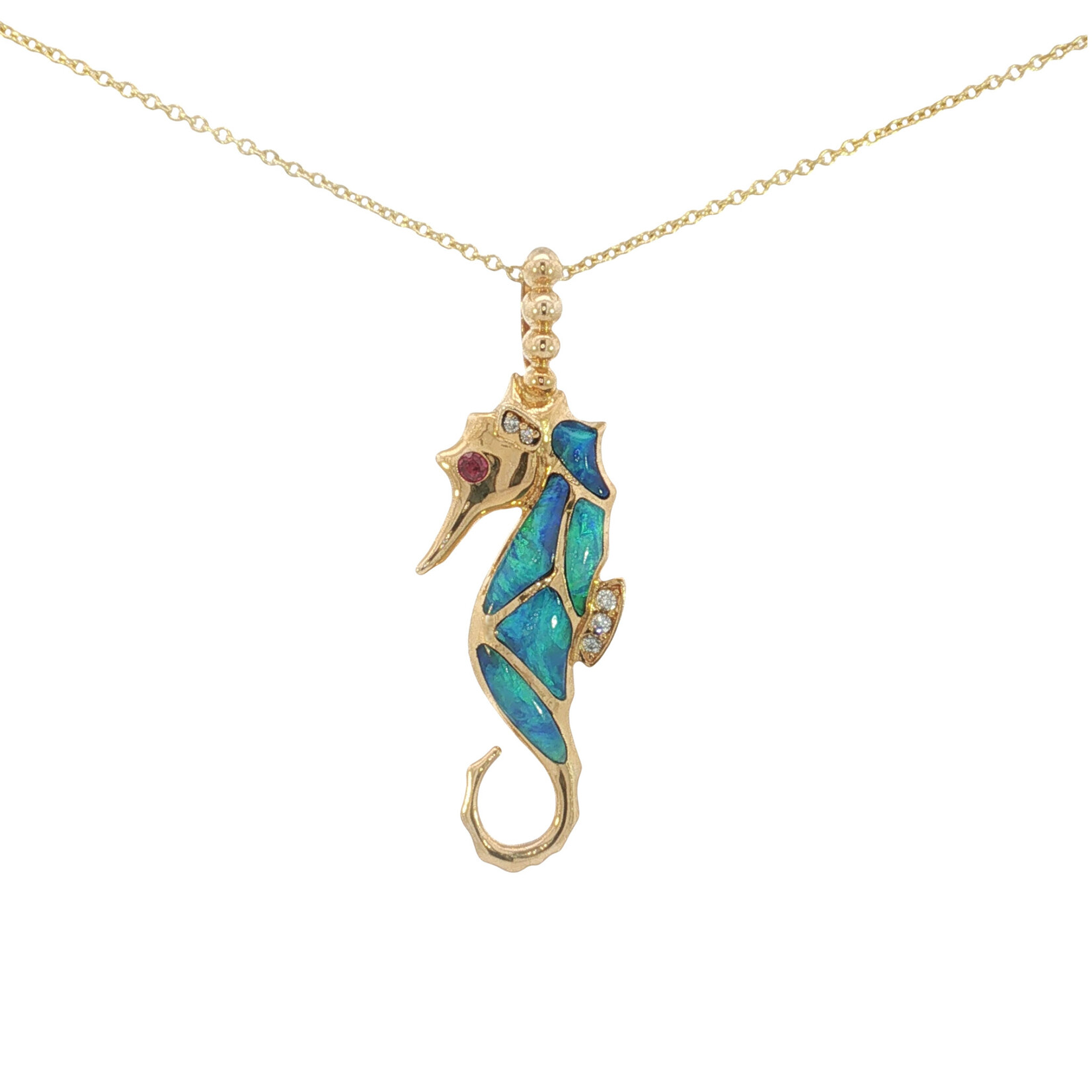 Kabana Kabana 14K Yellow Opal, Diamond and Ruby Seahorse Pendant