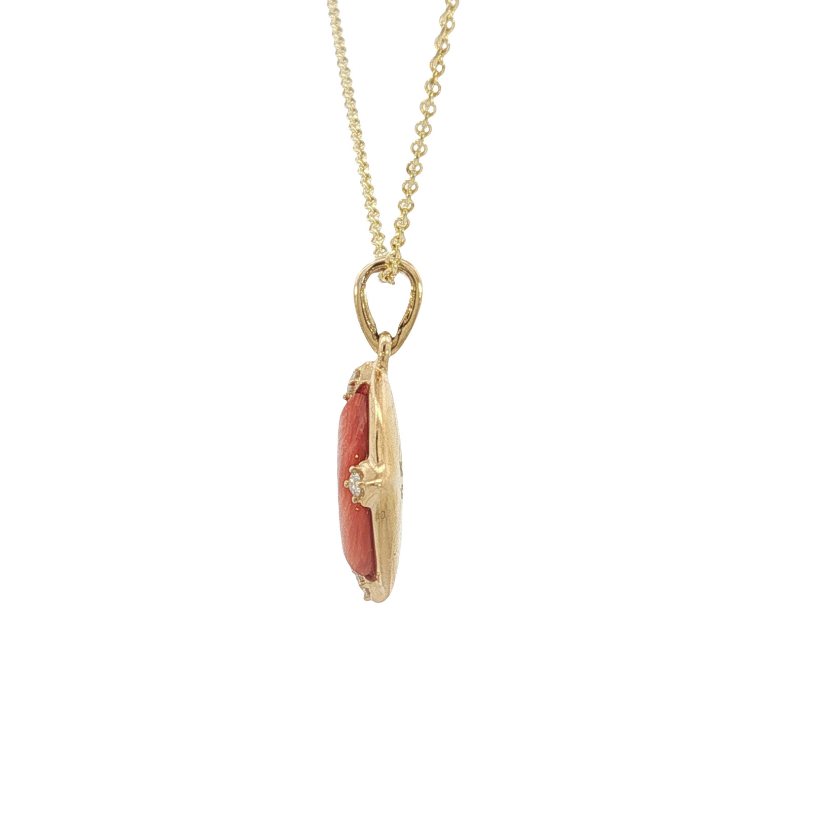 Kabana Kabana 14 Karat Yellow Gold Oval Spiny Oyster and Diamond Necklace