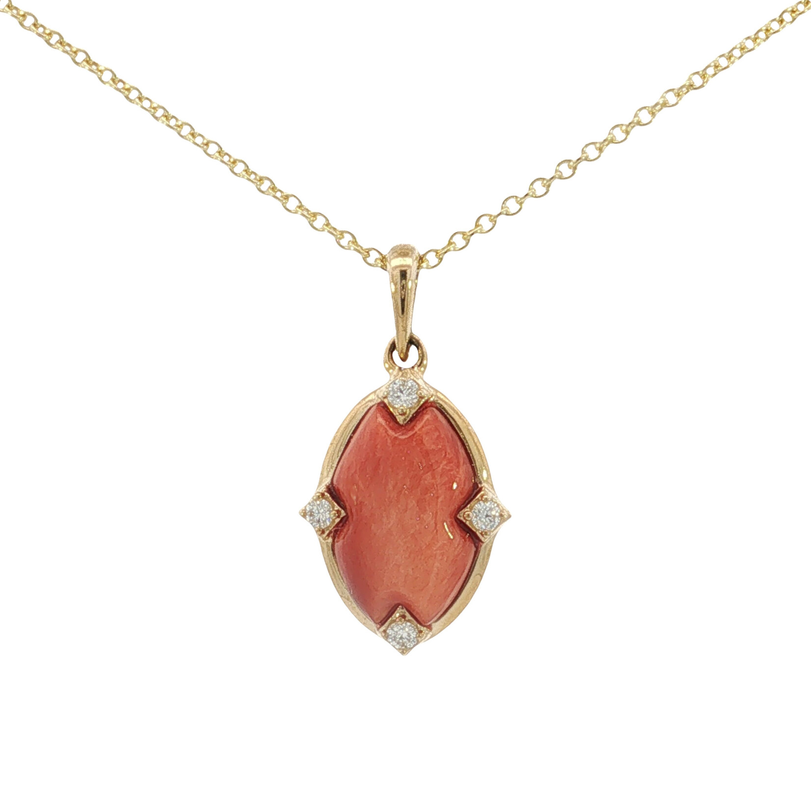 Kabana Kabana 14 Karat Yellow Gold Oval Spiny Oyster and Diamond Necklace