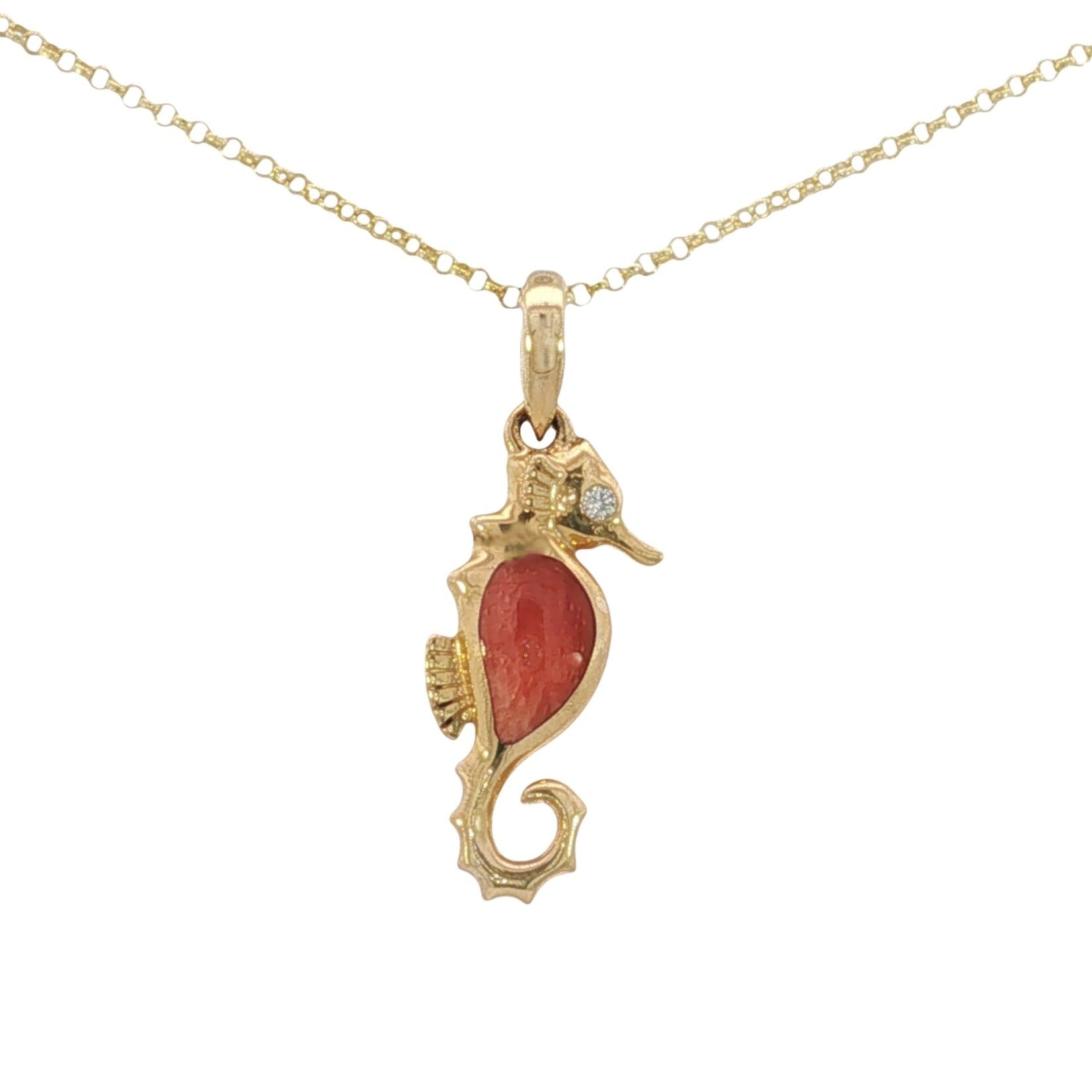 Kabana Kabana 14 Karat Yellow Gold Spiny Oyster Seahorse Necklace