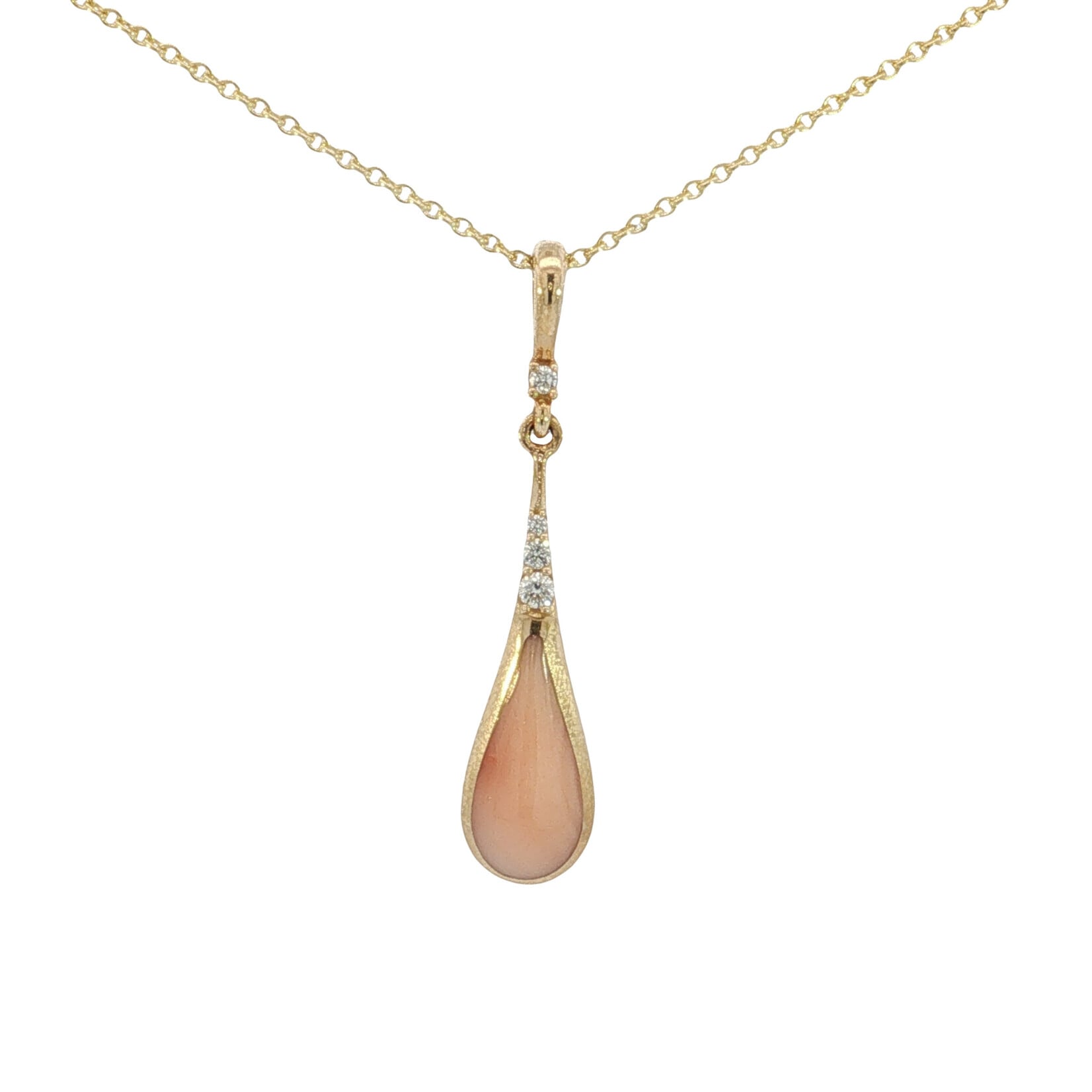 Kabana Kabana 14 Karat Yellow Gold Pink Coral and Diamond Necklace