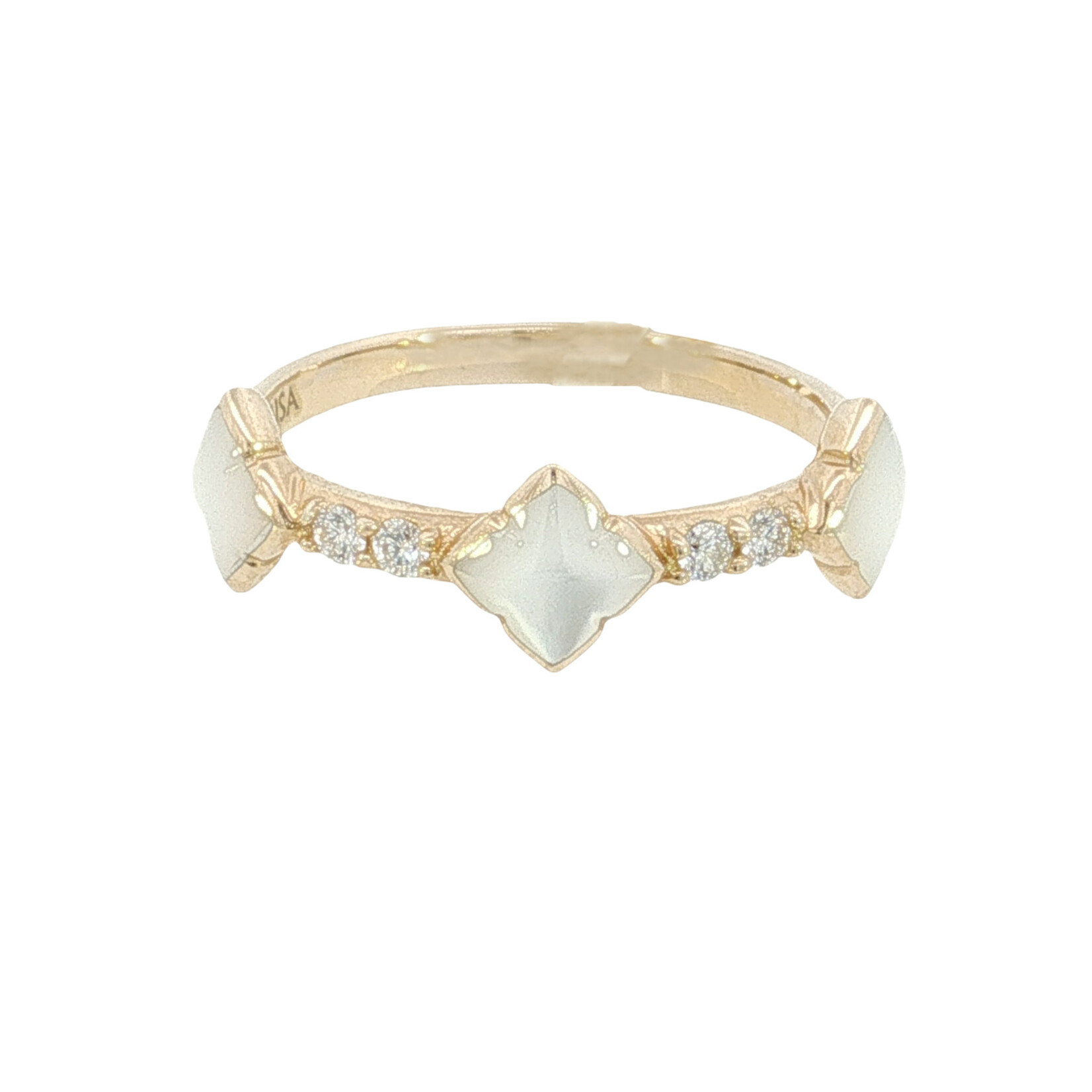 Kabana Kabana 14 Karat Yellow Gold White Mother of Pearl and Diamond Ring