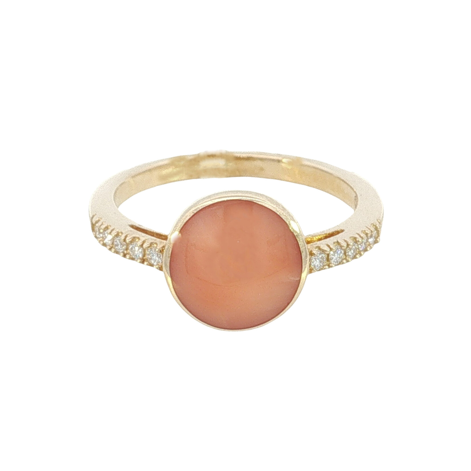 Kabana Kabana 14 Karat Yellow Gold Round Coral and Diamond Ring
