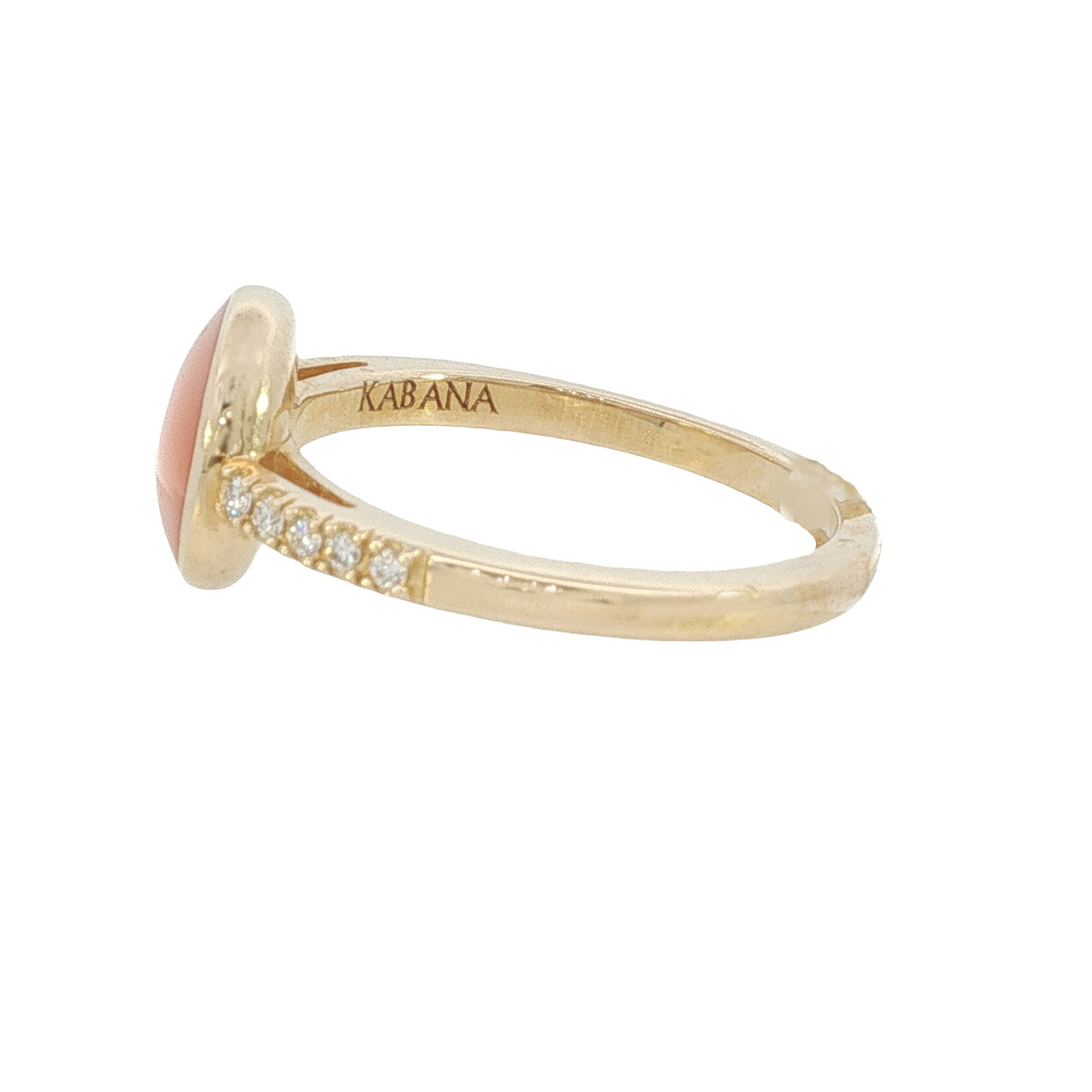 Kabana Kabana 14 Karat Yellow Gold Round Coral and Diamond Ring