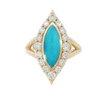 Kabana 14 Karat Yellow Gold Turquoise and Diamond Ring
