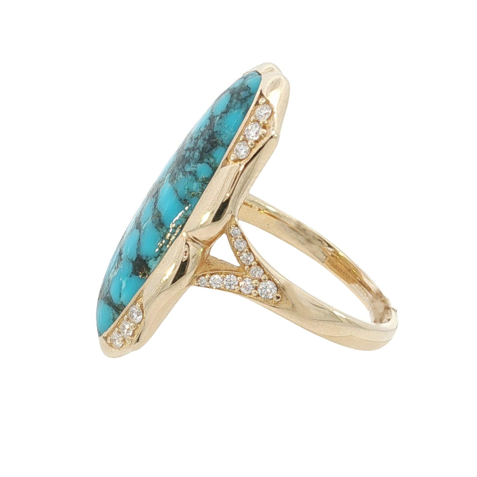 Kabana Kabana 14 Karat Yellow Gold Large Turquoise and Diamond Ring