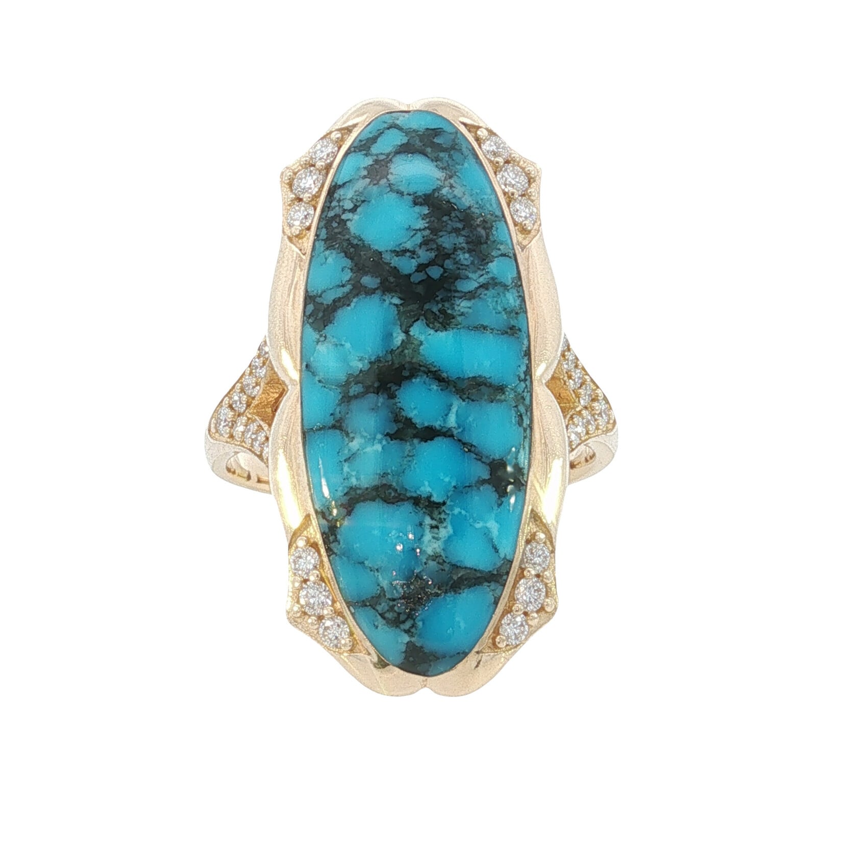 Kabana Kabana 14 Karat Yellow Gold Large Turquoise and Diamond Ring