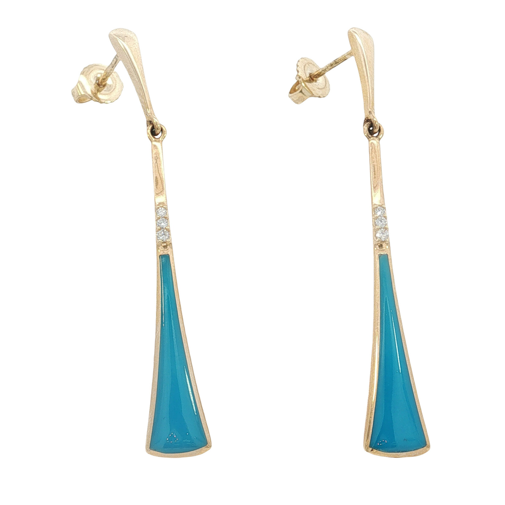 Kabana Kabana 14K Yellow Gold Triangular Turquoise and Diamond Earrings
