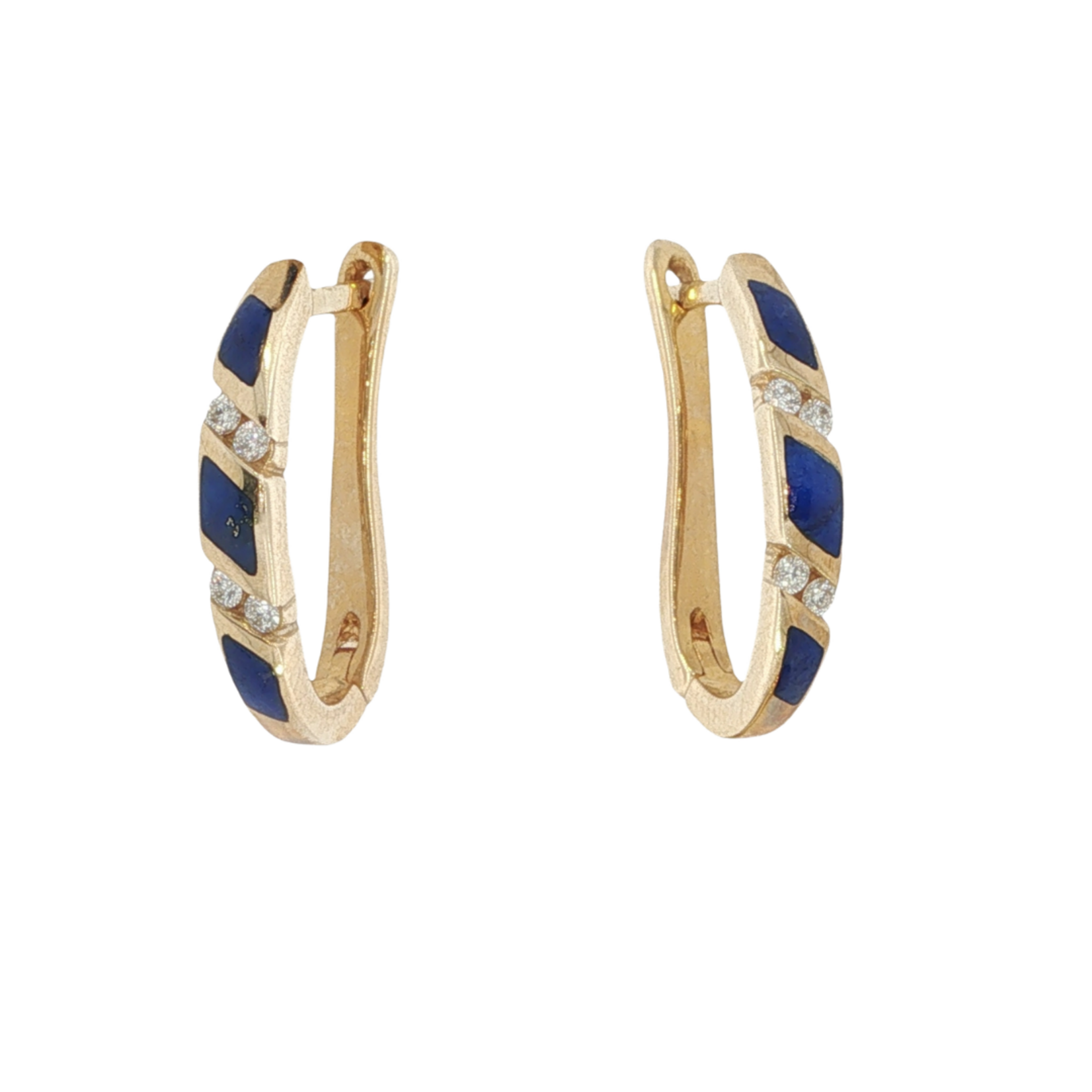 Kabana Kabana 14 Karat Yellow Gold Lapis and Diamond Hoop Earrings