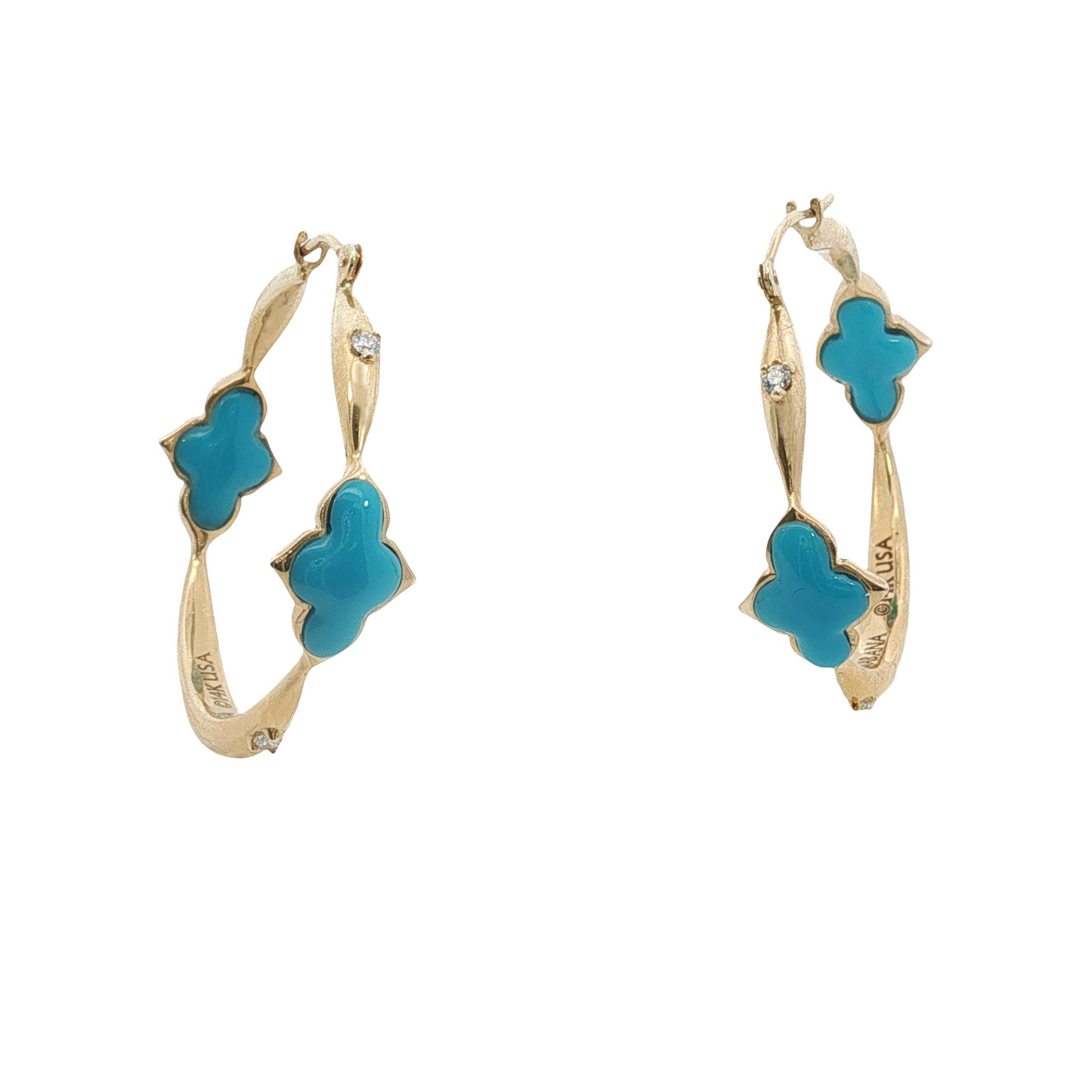 Kabana Kabana 14 Karat Yellow Gold Turquoise and Diamond Hoops