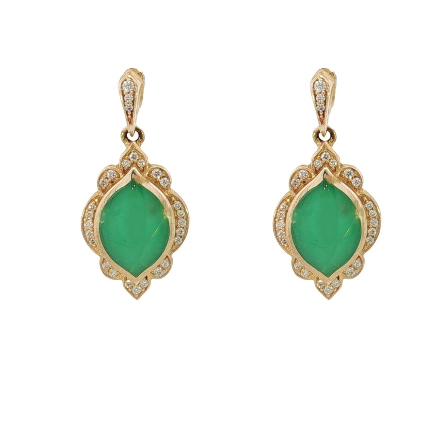 Kabana Kabana 14 Karat Yellow Gold Chrysoprase and Diamond Earrings