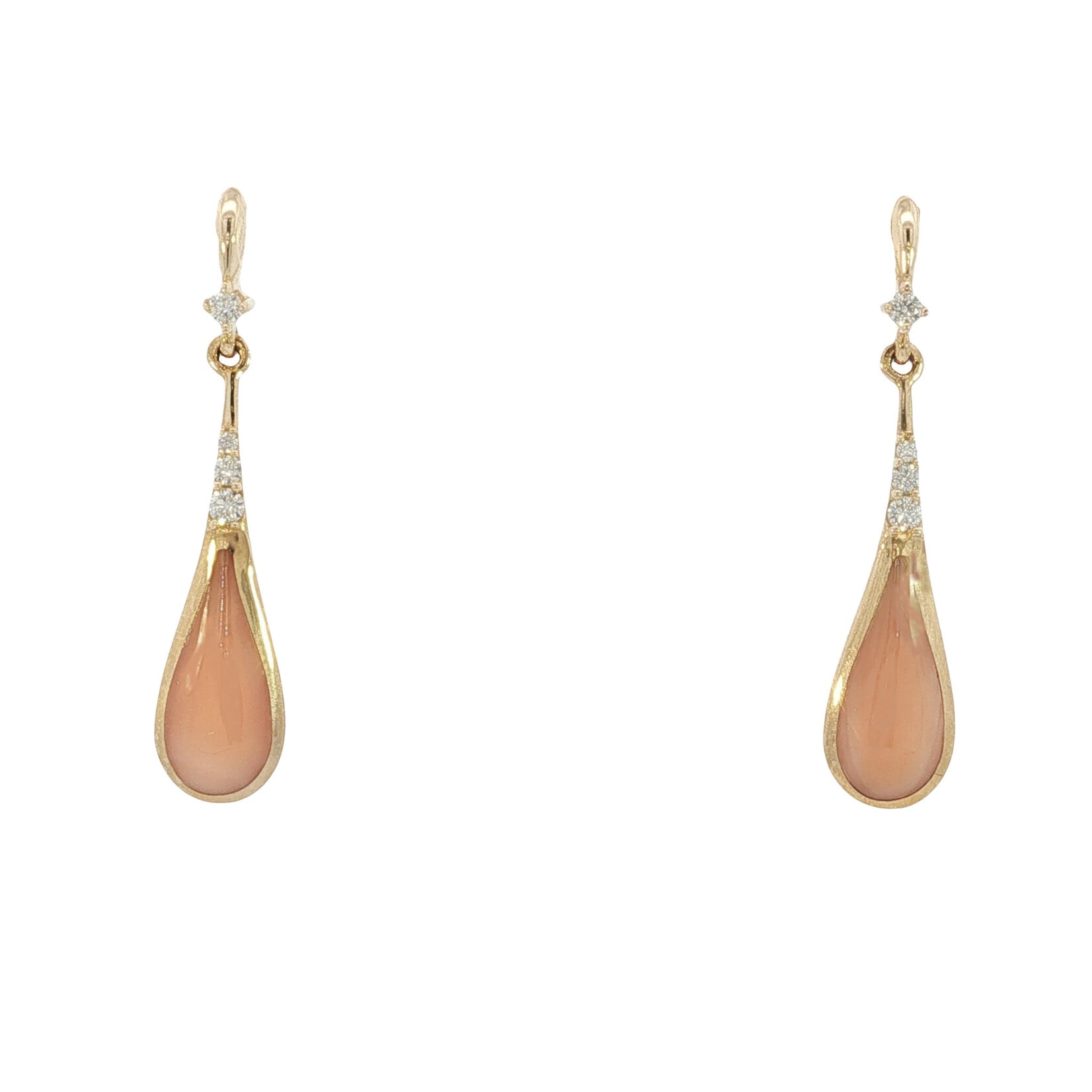 Kabana Kabana 14 Karat Yellow Gold Coral and Diamond Teardrop Earrings