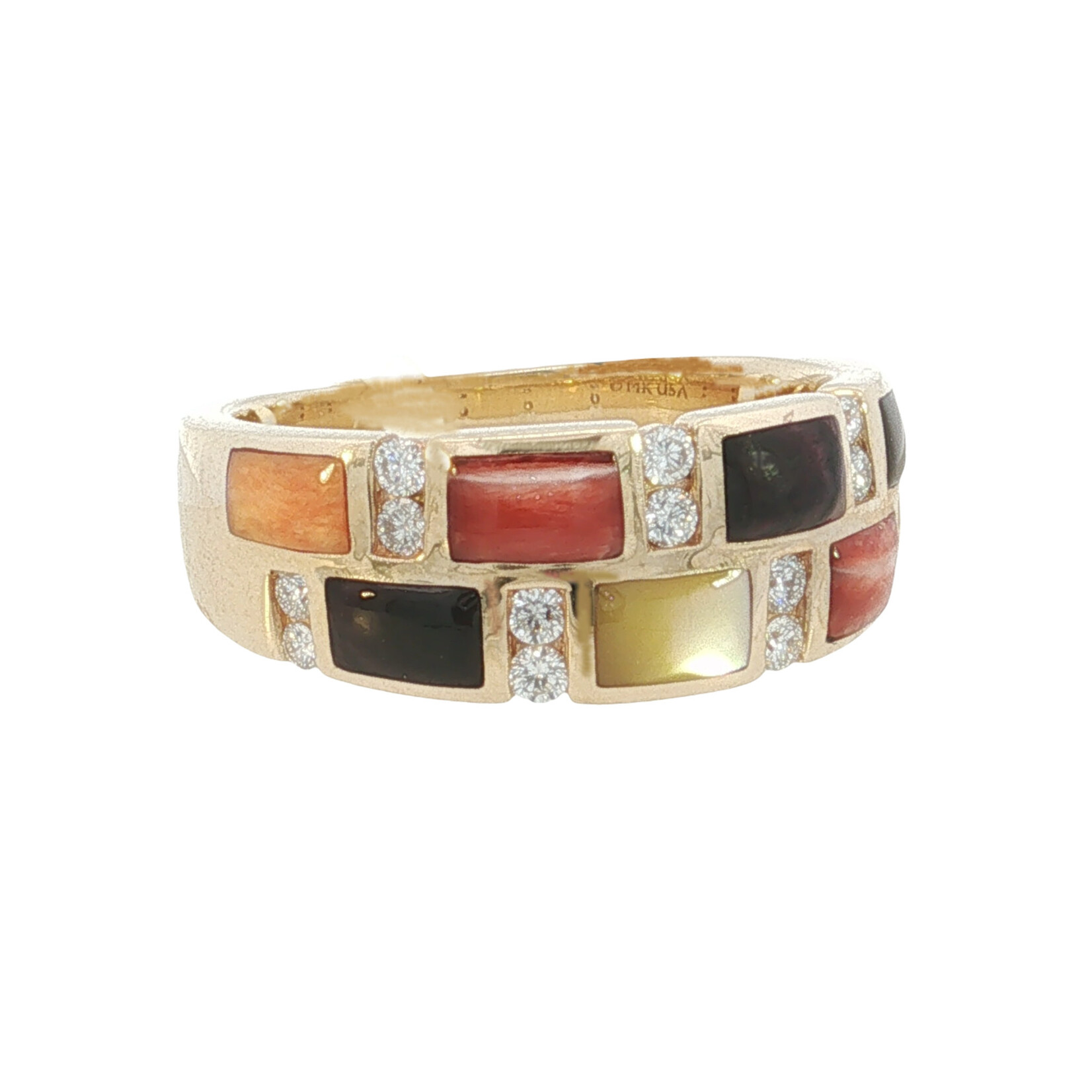 Kabana Kabana 14 Karat Yellow Gold Multi-Colored Spiny Oyster and Diamond Ring