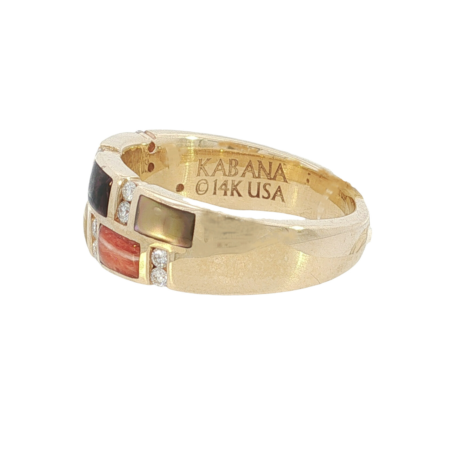 Kabana Kabana 14 Karat Yellow Gold Multi-Colored Spiny Oyster and Diamond Ring