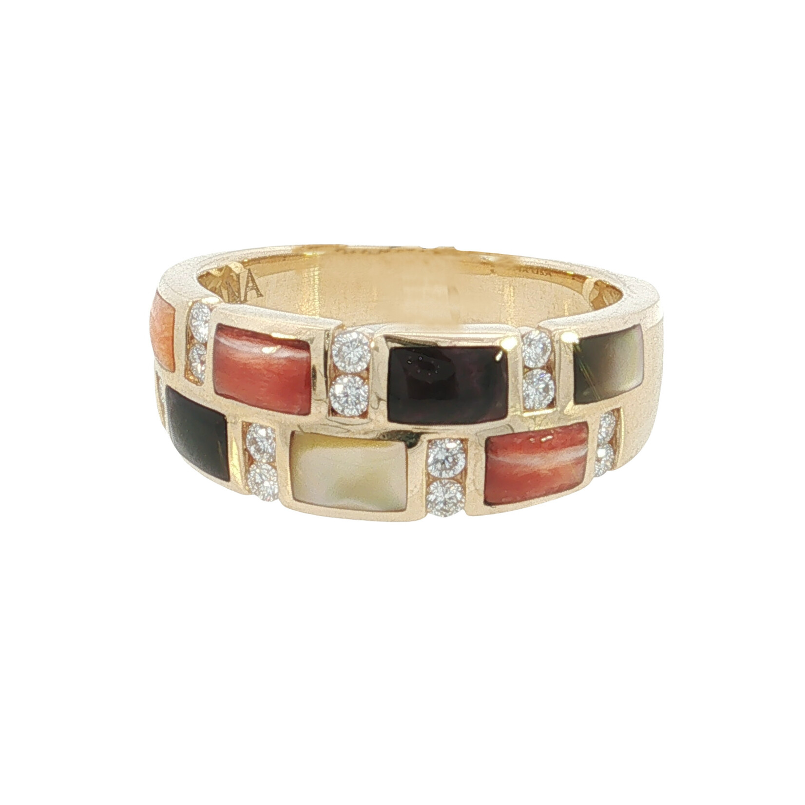 Kabana Kabana 14 Karat Yellow Gold Multi-Colored Spiny Oyster and Diamond Ring