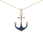 Kabana 14 Karat Yellow Gold Lapis and Diamond Anchor Necklace