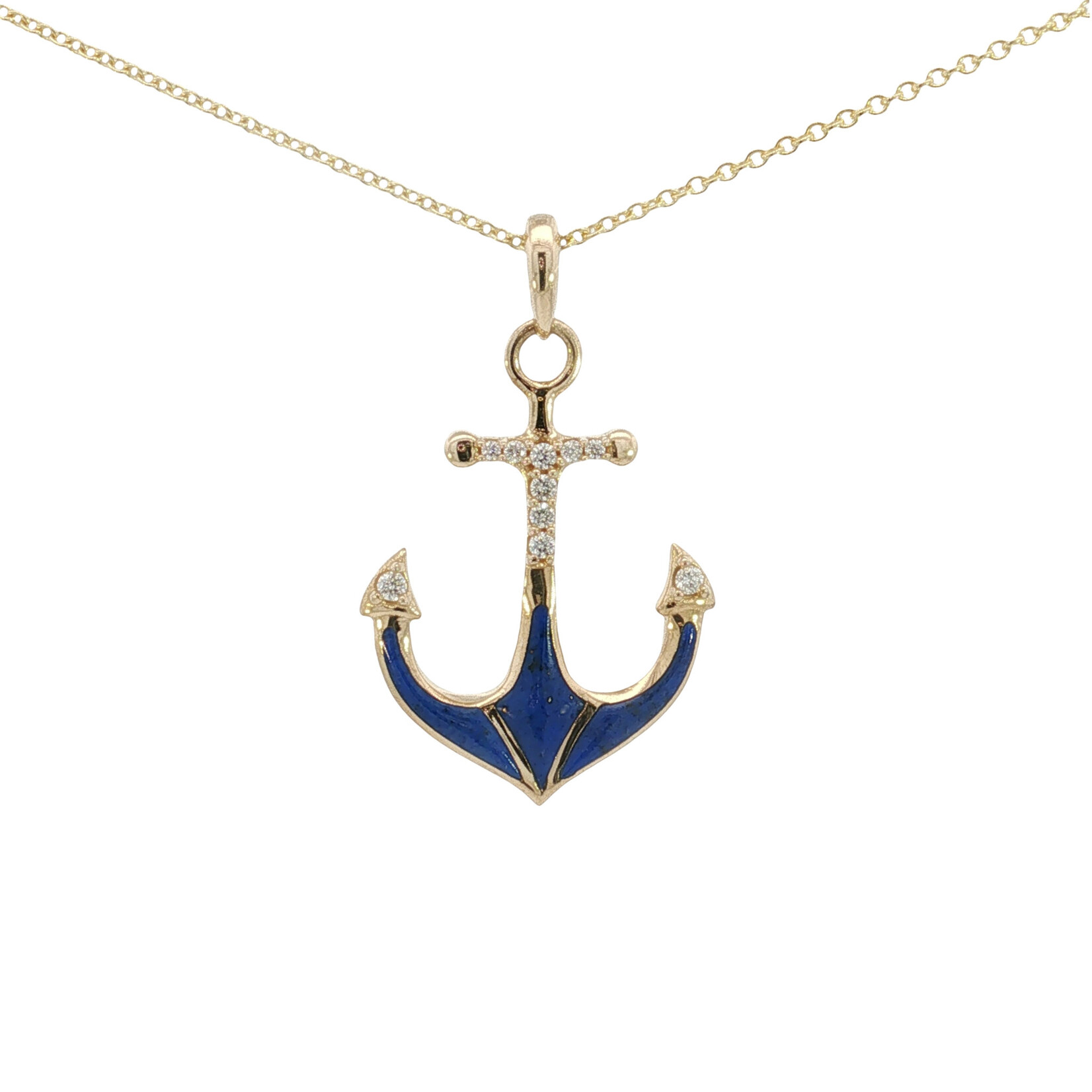 Kabana Kabana 14 Karat Yellow Gold Lapis and Diamond Anchor Necklace