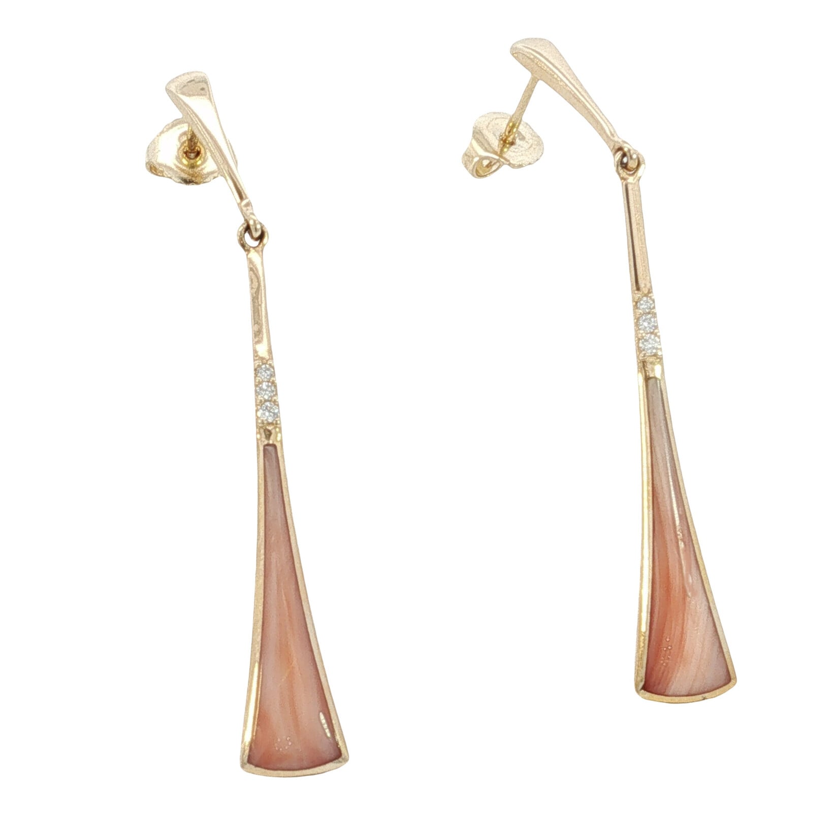 Kabana Kabana 14 Karat Yellow Gold Coral and Diamond Triangle Earrings