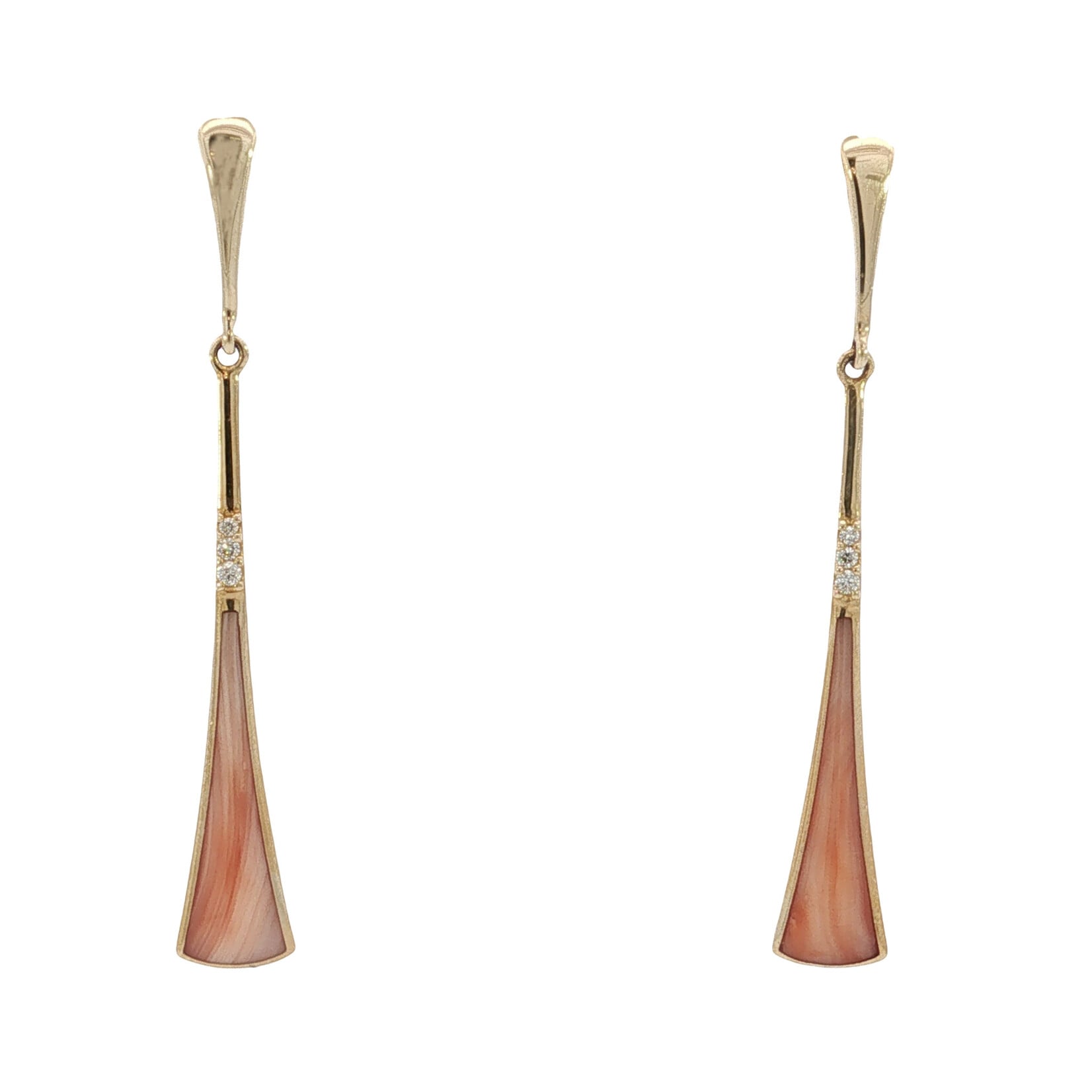 Kabana Kabana 14 Karat Yellow Gold Coral and Diamond Triangle Earrings