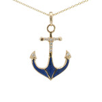 Kabana Large 14 Karat Yellow Gold Lapis and Diamond Anchor Necklace