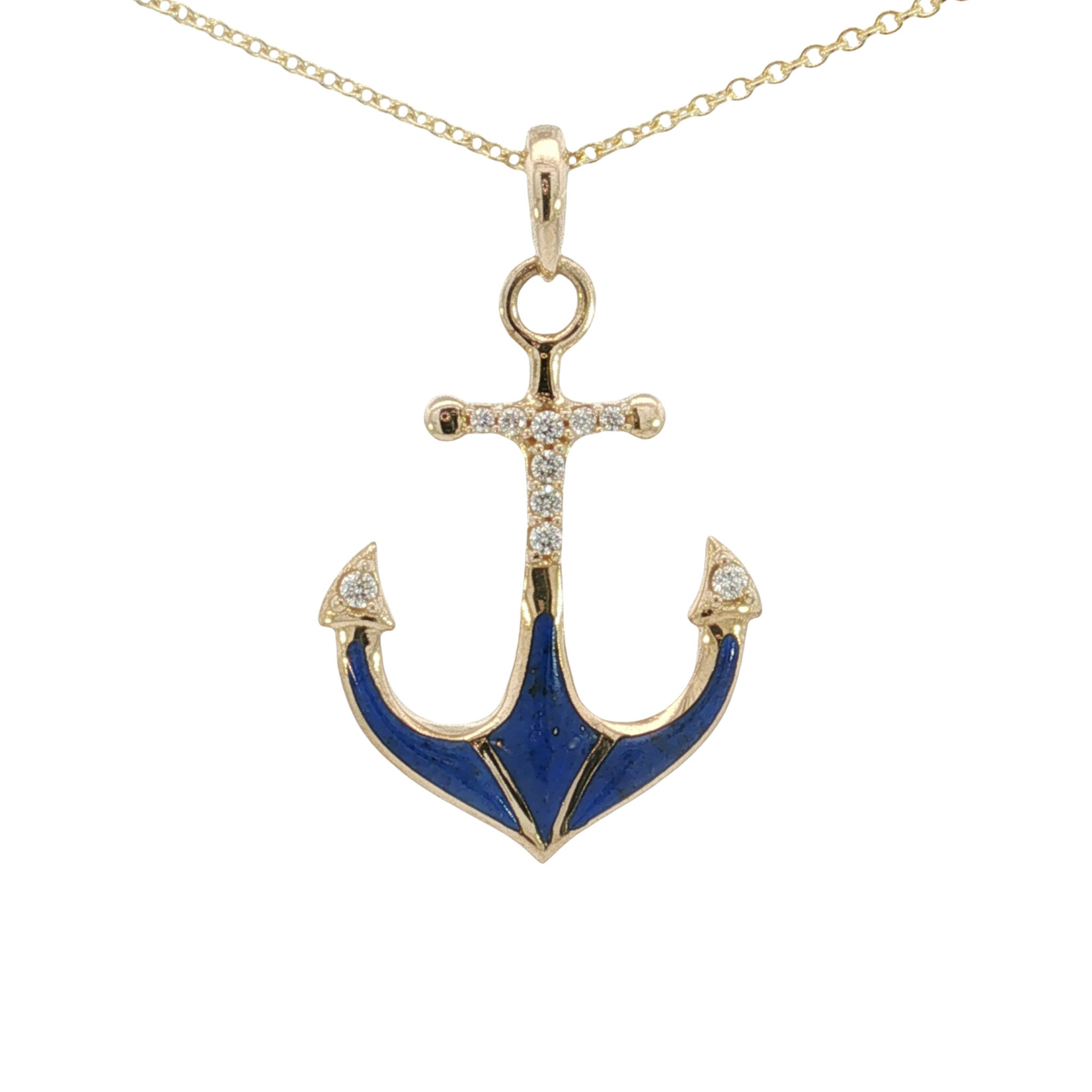 Kabana Kabana Large 14 Karat Yellow Gold Lapis and Diamond Anchor Necklace
