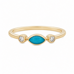 Kabana 14 Karat Yellow Gold Marquise Turquoise and Diamond Ring