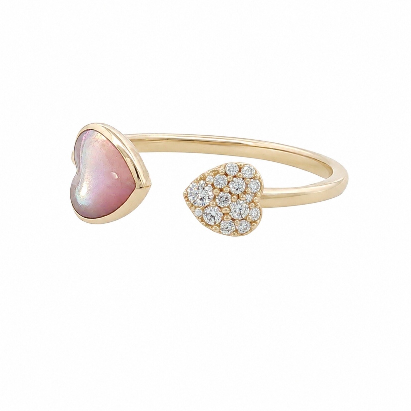 Kabana Kabana 14 Karat Yellow Gold Pink Mother of Pearl Heart and Diamond Ring