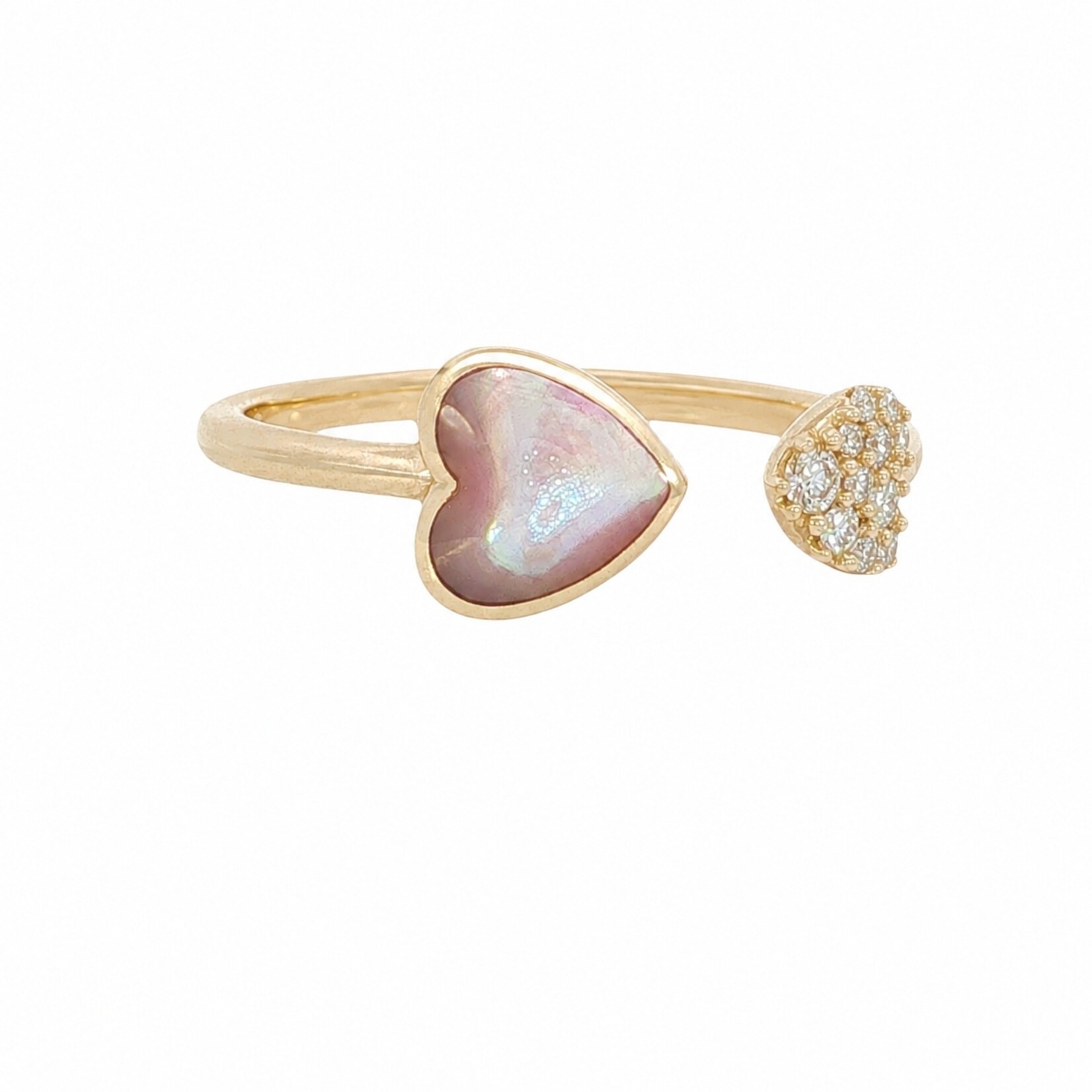Kabana Kabana 14 Karat Yellow Gold Pink Mother of Pearl Heart and Diamond Ring