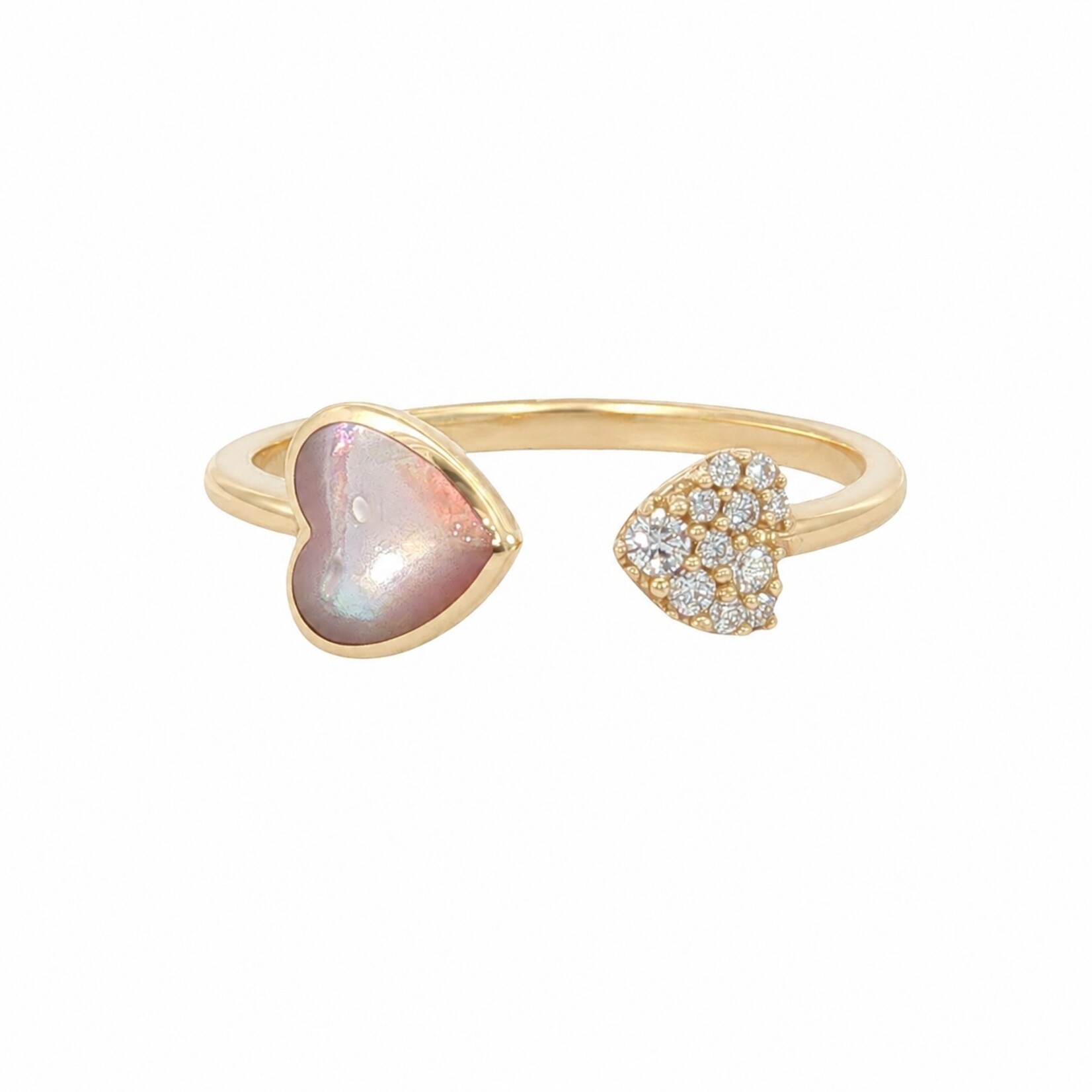 Kabana Kabana 14 Karat Yellow Gold Pink Mother of Pearl Heart and Diamond Ring