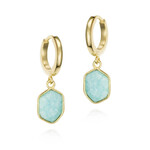 Hoop Earring with Hexagonal Amazonite in Sterling Silver with 18KY Vermeil