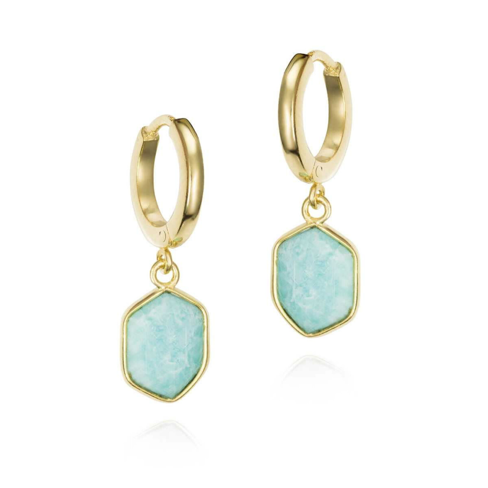 Hoop Earring with Hexagonal Amazonite in Sterling Silver with 18KY Vermeil