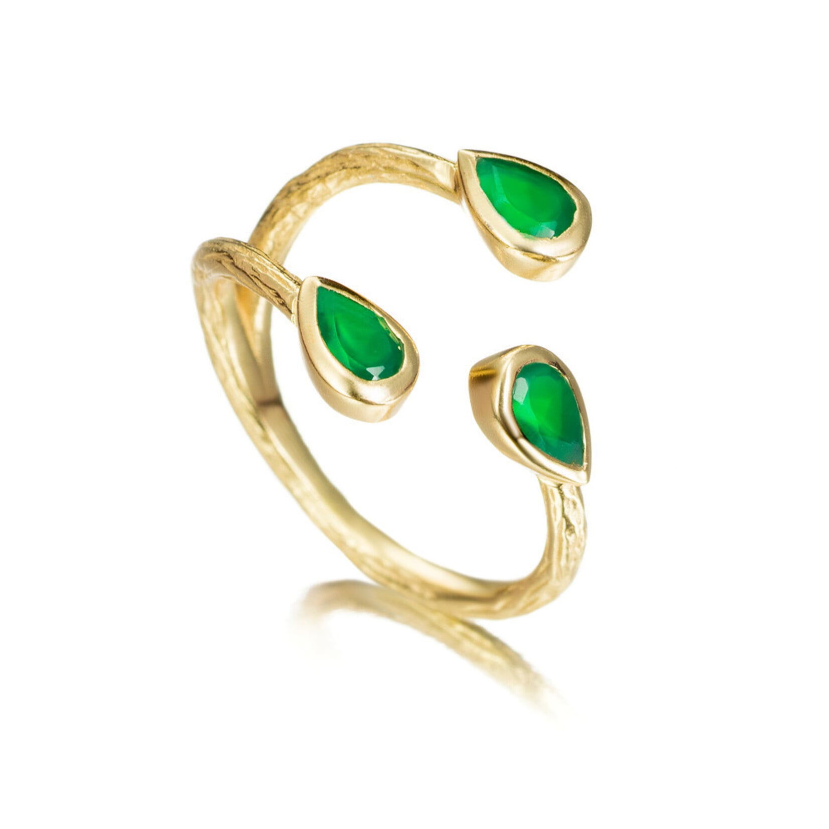 Ring with Green Onyx in Sterling Silver with 18KY Vermeil