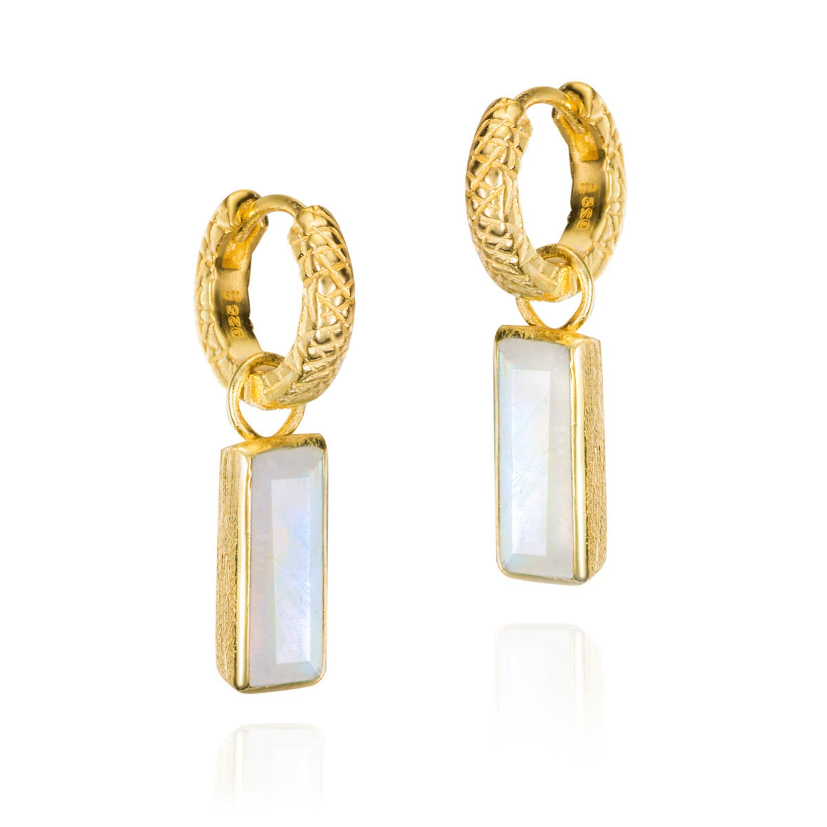 Hoop Earrings with Rainbow Moonstone in Sterling silver with 18KY Vermeil