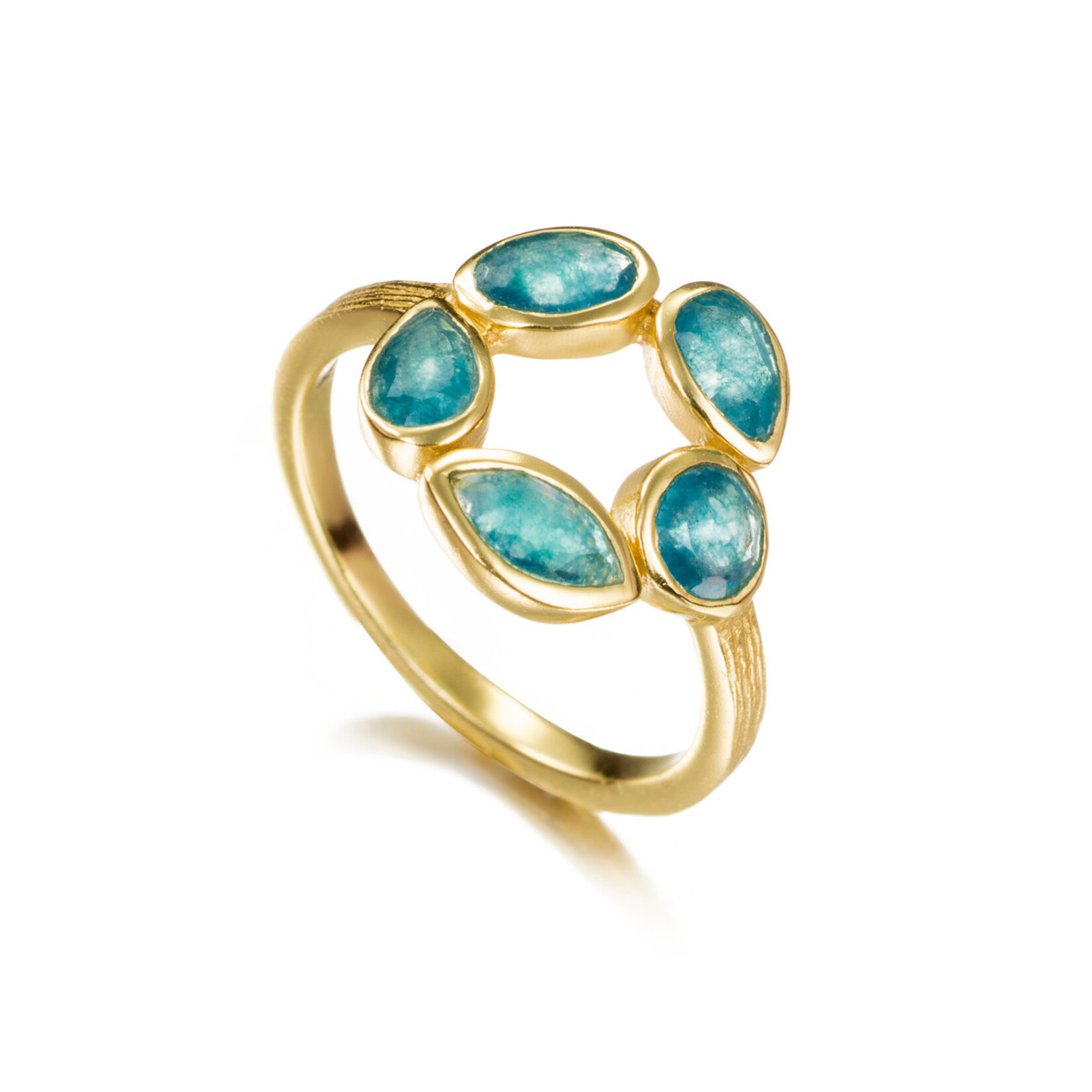 Flower Ring with Apatite in Sterling Silver with 18KY Vermeil