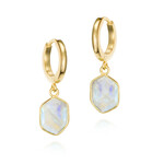 Hoop Earring with Hexagonal Rainbow Moonstone in Sterling silver with 18KY Vermeil