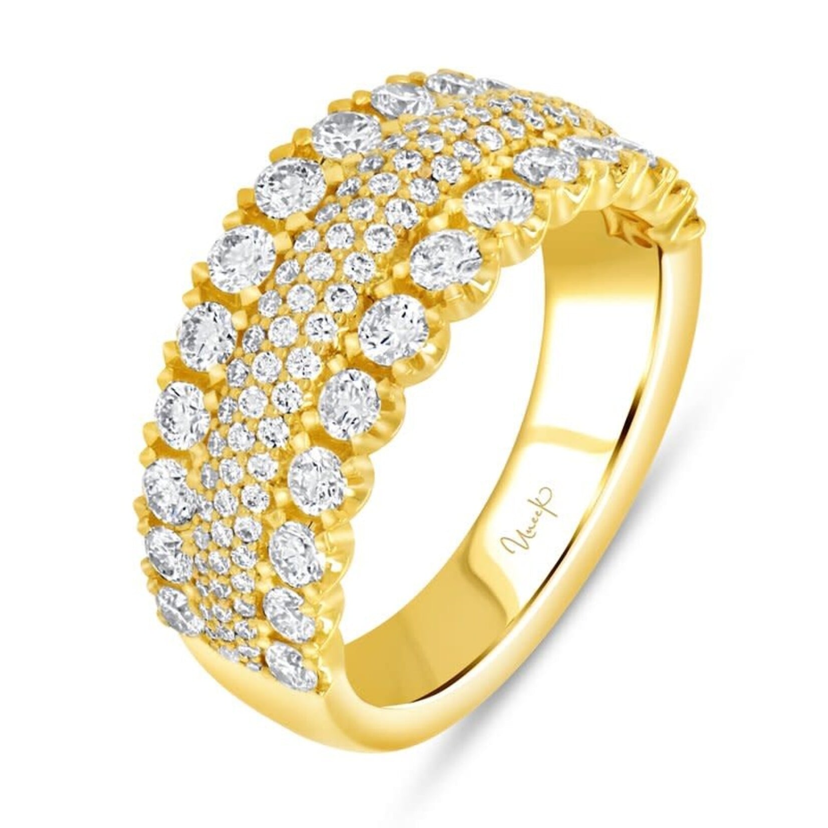 18 Karat Yellow Gold Pave Triple Row Ring