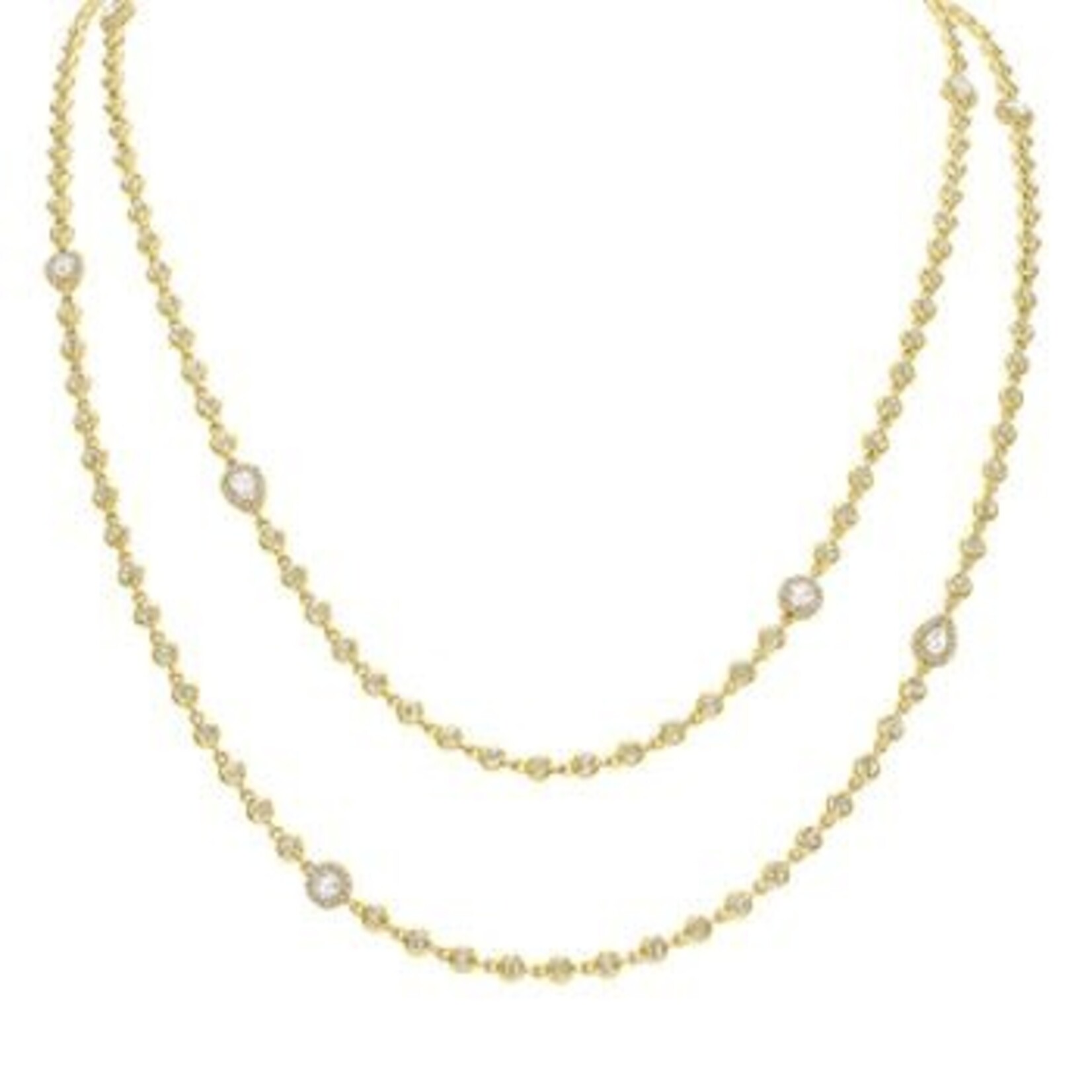 Uneek Jewelry Uneek 20" 18K Yellow Gold Beaded Double-Layer Diamond Station Necklace
