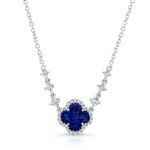 Uneek Jewelry Uneek 18" 14K White Gold Diamond & Sapphire Clover Necklace