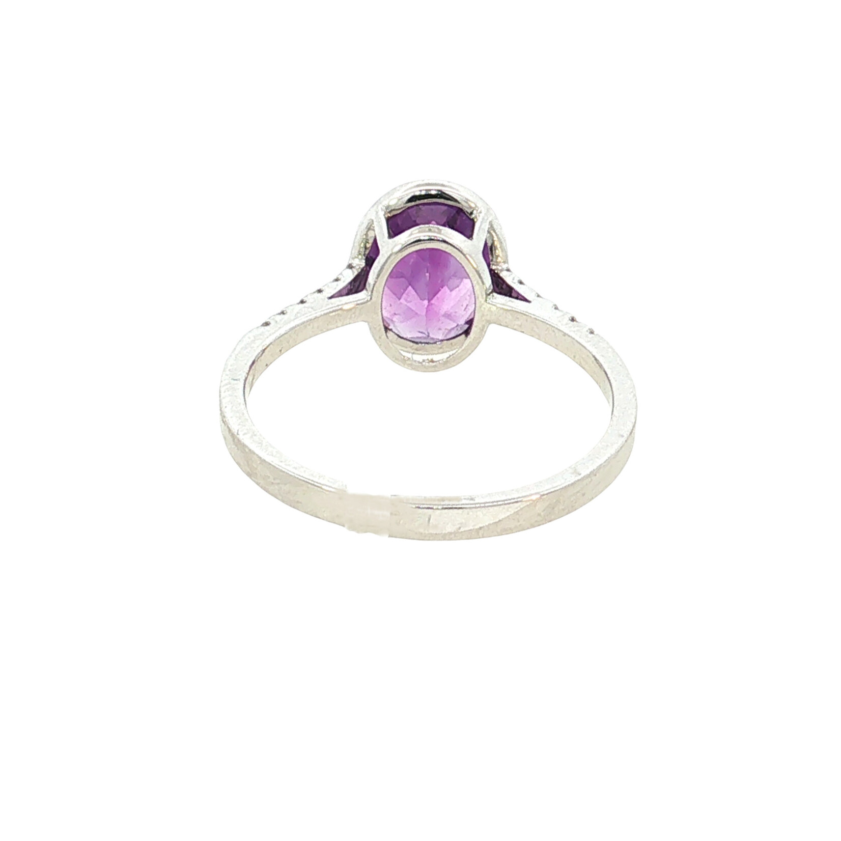 PeJay Creations 14 Karat White Gold Oval Bezel Amethyst & Diamond Ring