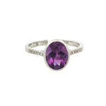 PeJay Creations 14 Karat White Gold Oval Bezel Amethyst & Diamond Ring