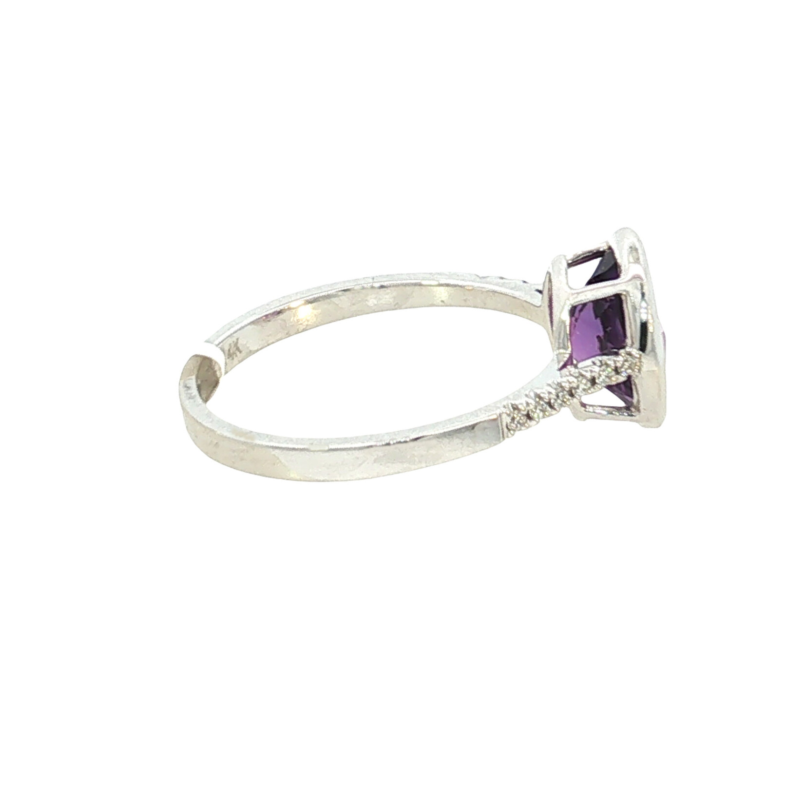PeJay Creations 14 Karat White Gold Oval Bezel Amethyst & Diamond Ring