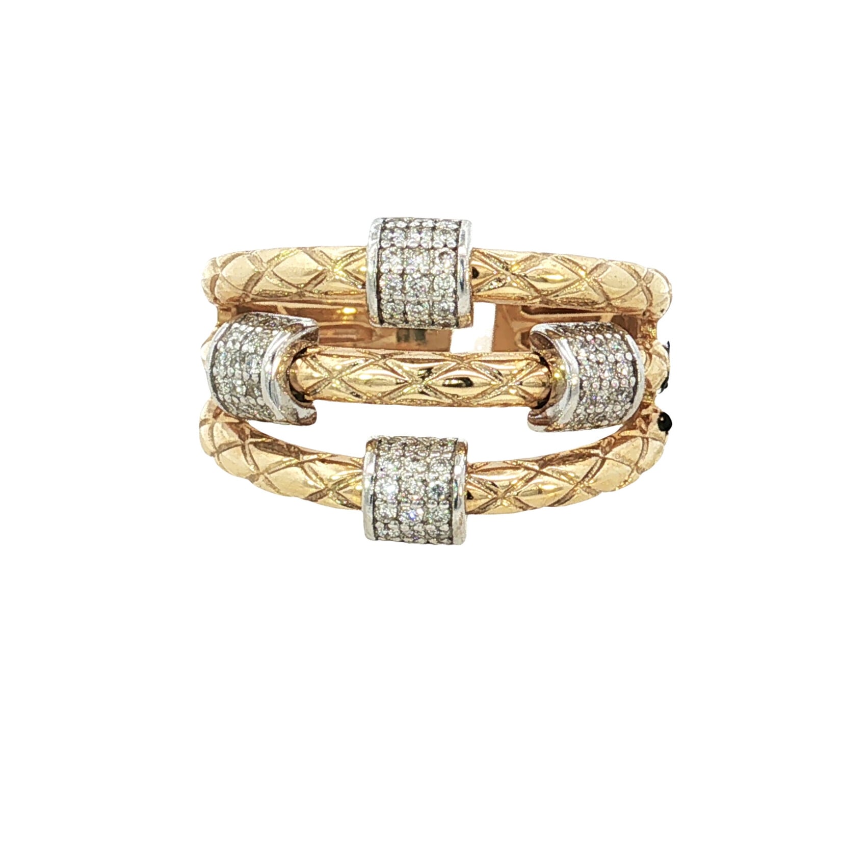 14KY Two-Tone Textured Diamond Ring