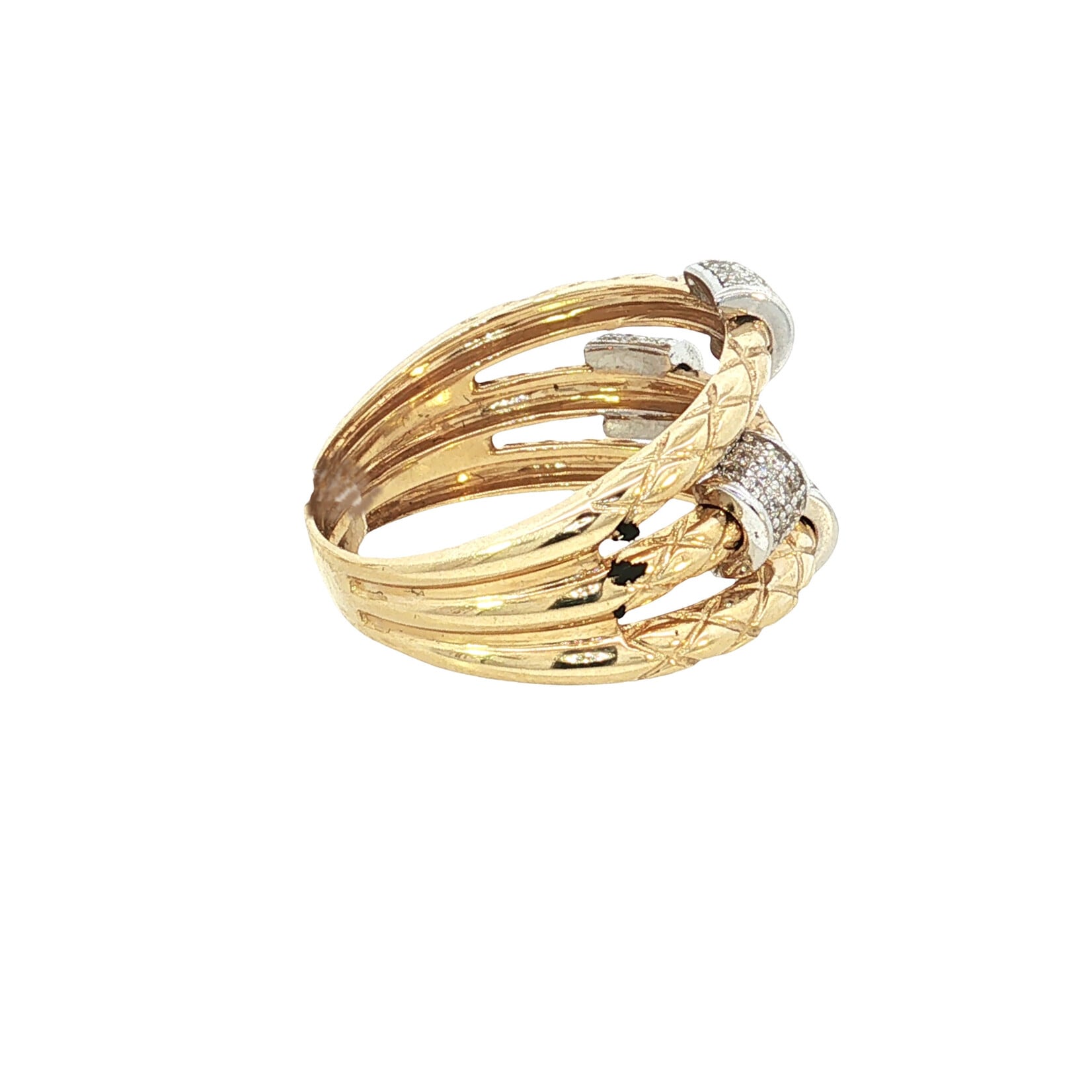 14KY Two-Tone Textured Diamond Ring