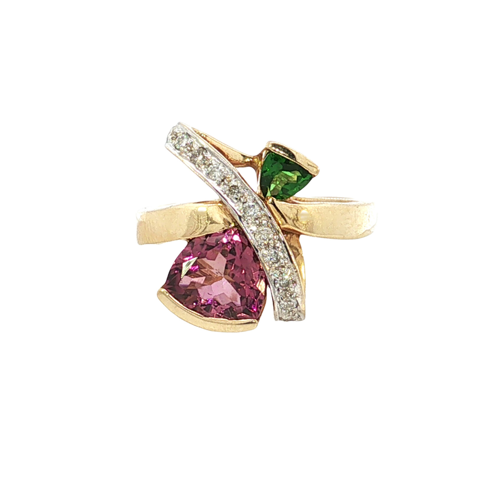 14KY Pink & Green Tourmaline Diamond Ring