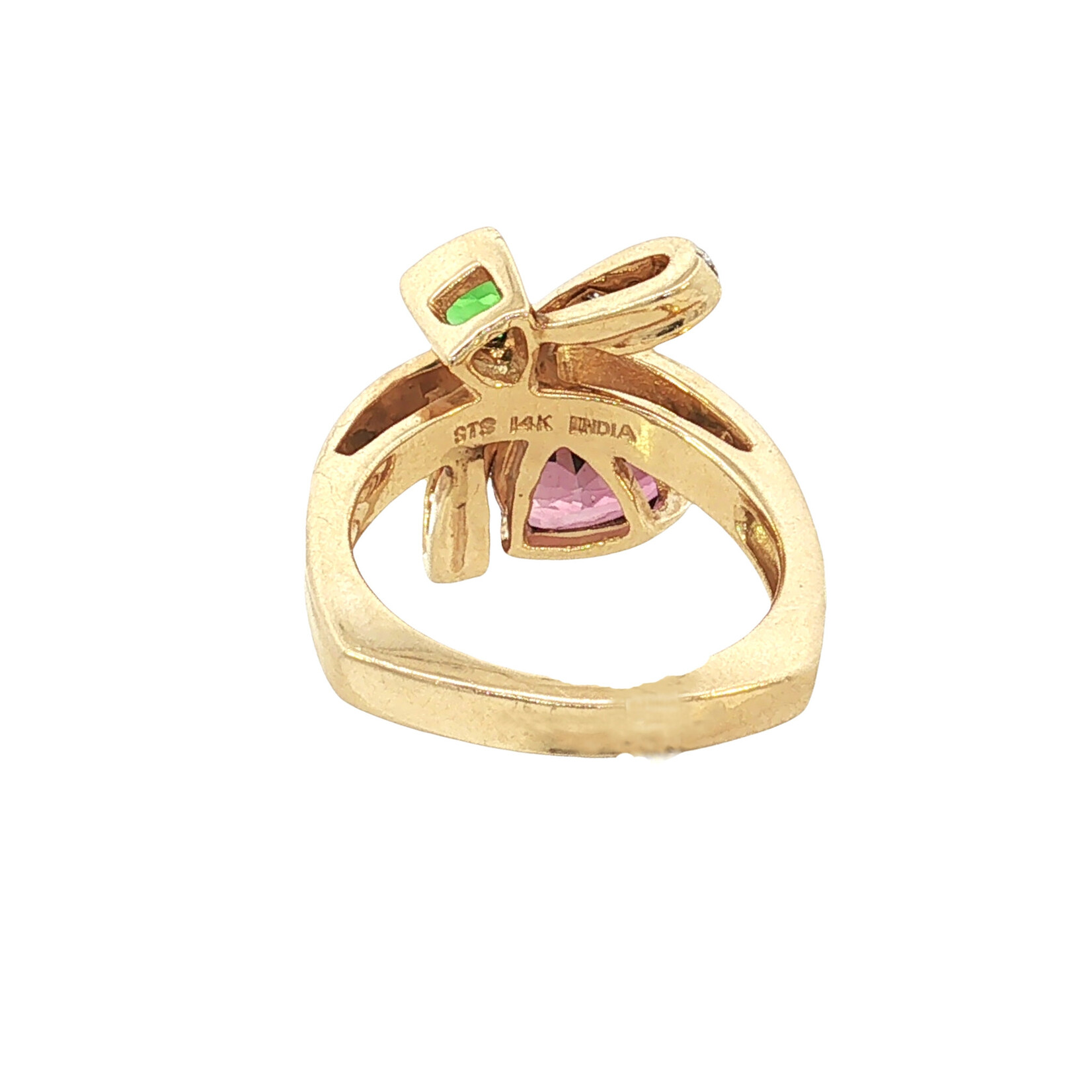 14KY Pink & Green Tourmaline Diamond Ring