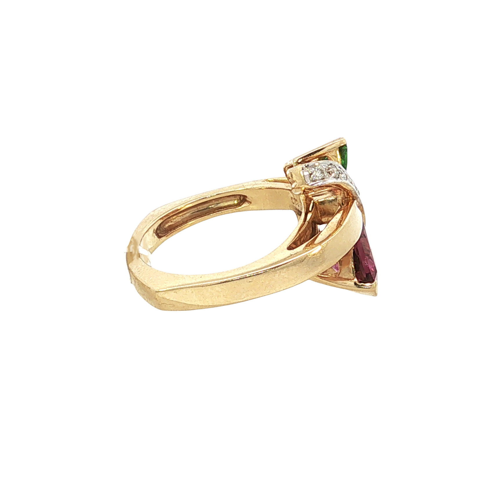 14KY Pink & Green Tourmaline Diamond Ring
